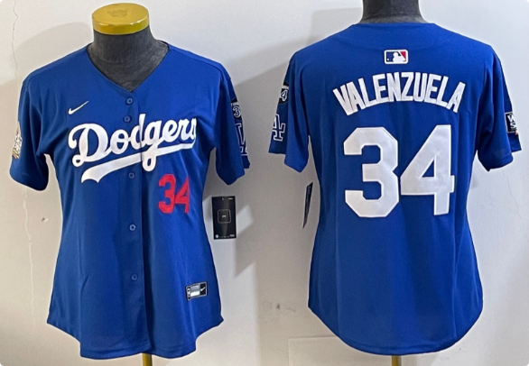 Women's Los Angeles Dodgers #34 Toro Valenzuela blue   Stitched Baseball Jersey