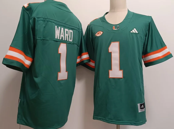 men's Miami Football stitched Jersey #1 CAM WARD green