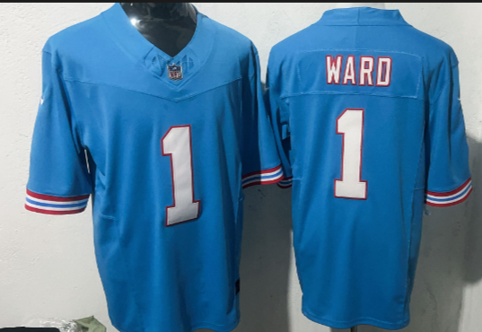 Men's Tennessee Titans #1 Cameron Ward Blue 2025 Draft F.U.S.E. Throwback Vapor Limited Football Stitched Jersey