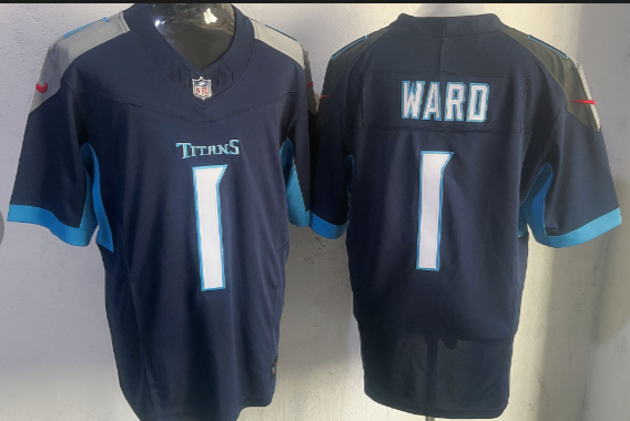 Men's Tennessee Titans #1 Cameron Ward Navy 2025 Draft F.U.S.E. Vapor Limited Football Stitched Jersey