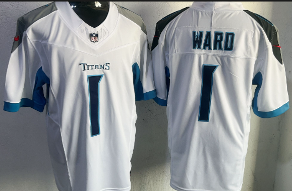 Men's Tennessee Titans #1 Cameron Ward White   Stitched Jersey