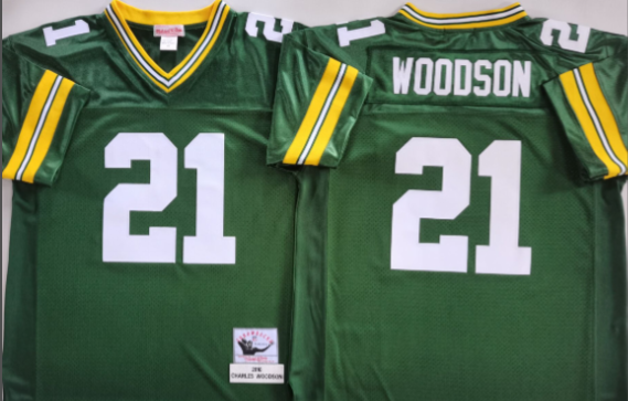 Men's Green Bay Packers #21 Charles Woodson Green throwback stitched jersey