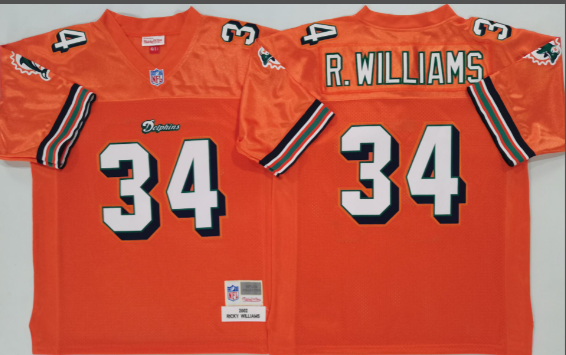 Men's Dolphins #34 Ricky Williams stitched Football Jersey