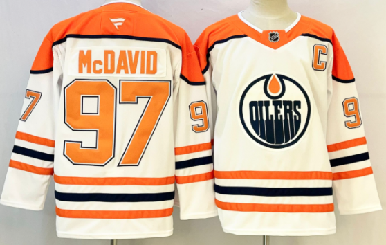 Men's Edmonton Oilers #97 Connor McDavid White Orange 2024-25 With C Patch Heritage Classic Primegreen Stitched Jersey