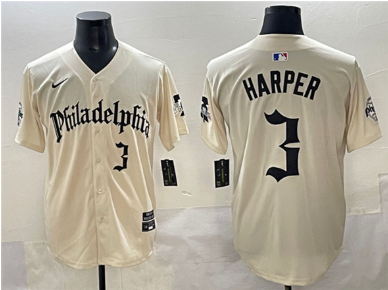 Men's Philadelphia Phillies #3 Bryce Harper Cream Gothic Vapor Limited Stitched Jersey