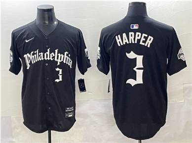 Men's Philadelphia Phillies #3 Bryce Harper Black Gothic Vapor Limited Stitched Jersey