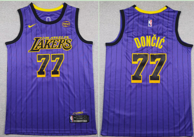 Men's Los Angeles Lakers #77 Luka Doncic Purple stitched jersey