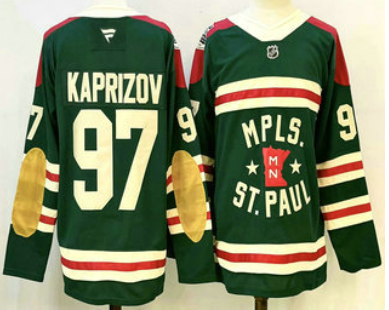 Men's Minnesota Wild #97 Kirill Kaprizov Green Winter Classic Stitched Authentic Jersey