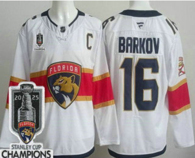 Men's Florida Panthers #16 Aleksander Barkov White 2025 Stanley Cup Champions Authentic Jersey