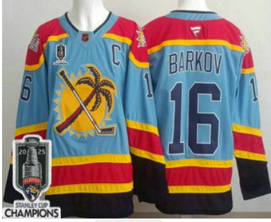 Men's Florida Panthers #16 Aleksander Barkov Blue 2025 Stanley Cup Champions Authentic Jersey
