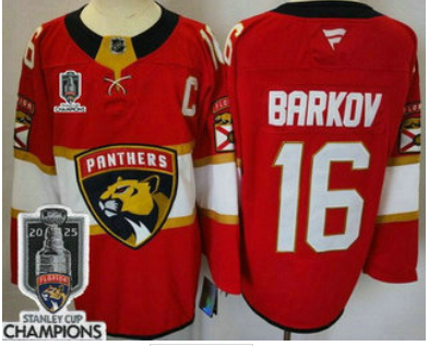 Men's Florida Panthers #16 Aleksander Barkov Red 2025 Stanley Cup Champions Authentic Jersey