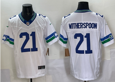 Men's Seattle Seahawks #21 Devon Witherspoon White F.U.S.E. Throwback Vapor Limited Football Stitched Jersey