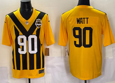 Men's Pittsburgh Steelers #90 T.J. Watt Gold 1933 Throwback Alternate Football Stitched Game Jersey