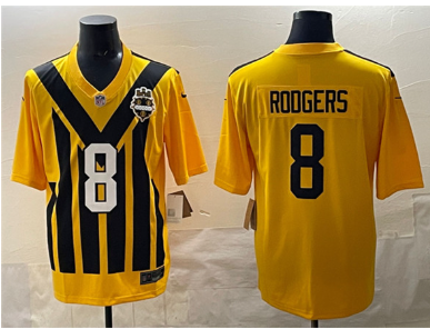 Men's Pittsburgh Steelers #8 Aaron Rodgers Gold 1933 Throwback Alternate Football Stitched Game Jersey