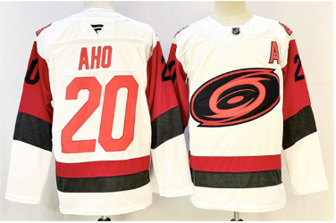 Men's Carolina Hurricanes #20 Sebastian Aho White 2024-25 With A Patch Home Stitched Hockey Jersey Men's Carolina Hurricanes #20 Sebastian Aho White 2024-25 With A Patch Home Stitched Hockey Jersey