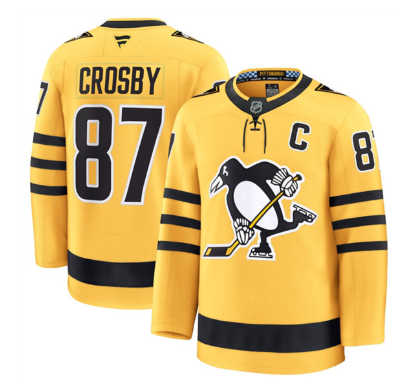 Men's Pittsburgh Penguins #87 Sidney Crosby Gold 2025 Alternate Stitched Hockey Jersey Men's Pittsburgh Penguins #87 Sidney Crosby Gold 2025 Alternate Stitched Hockey Jersey