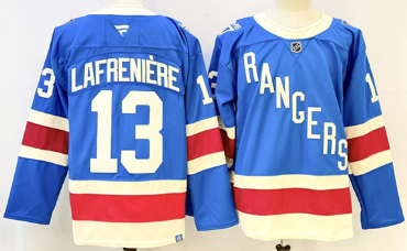 Men's New York Rangers #13 Alexis Lafreniere Blue 2025 Stitched Hockey Jersey Men's New York Rangers #13 Alexis Lafreniere Blue 2025 Stitched Hockey Jersey