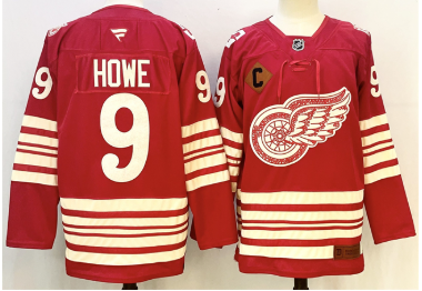 Men's Detroit Red Wings #9 Gordie Howe Red 2025-26 With C Patch Centennial Premium Stitched Hockey Jersey Men's Detroit Red Wings #9 Gordie Howe Red 2025-26 With C Patch Centennial Premium Stitched Hockey Jersey