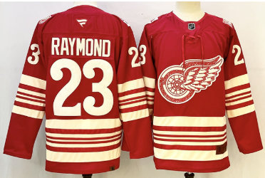 Men's Detroit Red Wings #23 Lucas Raymond Red 2025-26 Centennial Premium Stitched Hockey Jersey Men's Detroit Red Wings #23 Lucas Raymond Red 2025-26 Centennial Premium Stitched Hockey Jersey