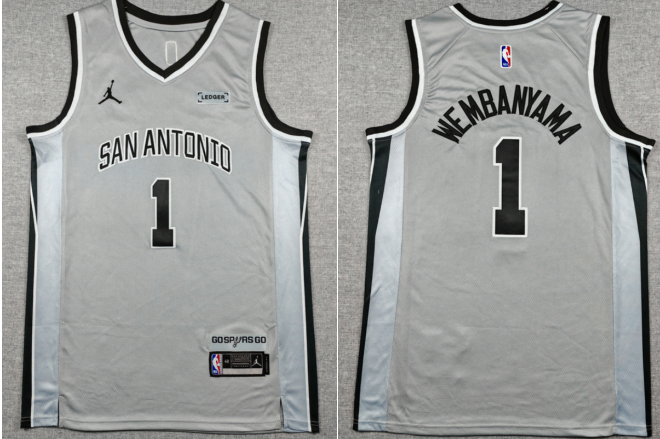 Men's San Antonio Spurs #1 Victor Wembanyama  Gray Stitched Basketball Jersey