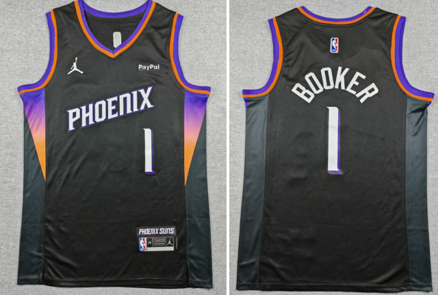 Men's Phoenix Suns #1 Devin Booker Black 2025 Statement Edition Stitched Basketball Jersey