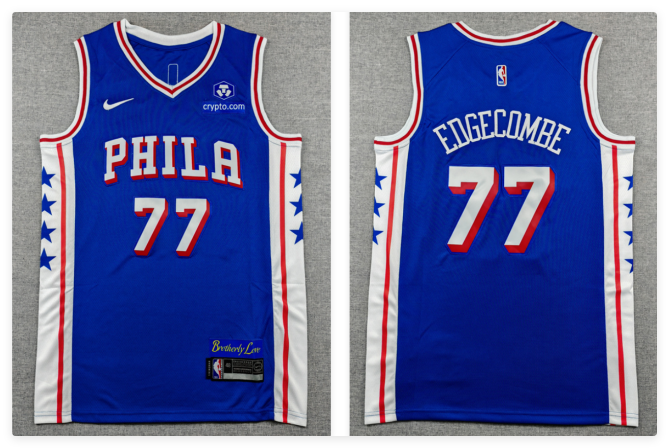 Men's Philadelphia 76ers #77 V. J. Edgecombe Royal 2025 Draft Icon Edition Stitched Jersey