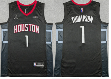 Men's Houston Rockets #1 Amen Thompson Black Statement Edition Stitched Jersey