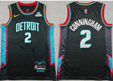 Men's Detroit Pistons #2 Cade Cunningham Black 2025-26 City Edition Stitched Basketball Jersey