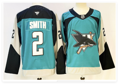 Men's San Jose Sharks #2 Will Smith Teal 2025 Alternate Stitched Hockey Jersey