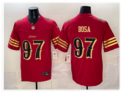 Men's San Francisco 49ers #97 Nick Bosa Red Gold 2025 F.U.S.E. “Rivalries” Vapor Limited Stitched Football Jersey