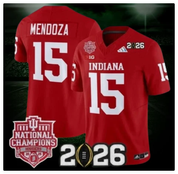 Fernando Mendoza men's #15 Hoosiers Crimson 2026 CFP Final Stitched Jersey