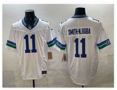 Men's Seattle Seahawks #11 Jaxon Smith-Njigba White F.U.S.E. Vapor Throwback Limited Stitched Football Jersey