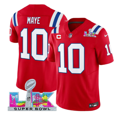 Men's New England Patriots #10 Drake Maye Red 2025 F.U.S.E. Super Bowl  Stitched Jersey