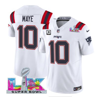 Men's New England Patriots #10 Drake Maye White 2025 F.U.S.E. Super Bowl   Stitched Jersey