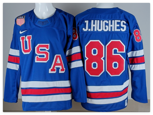 Men's USA #86 Jack Hughes Blue 2025-2026 Stitched Jersey