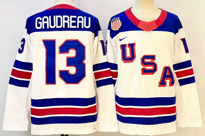Men's Gaudreau White Team Hockey Jersey