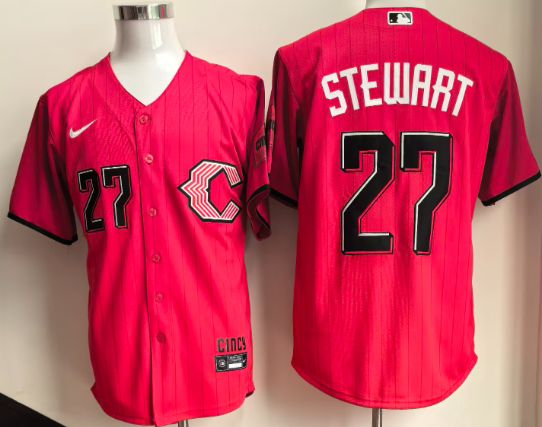 Men's Cincinnati Reds #27 Sal Stewart Red 2026 City Connect Stadium Jersey Men's Cincinnati Reds #27 Sal Stewart Red 2026 City Connect Stadium Jersey