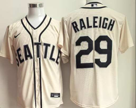 Men's Seattle Mariners #29 Cal Raleigh Cream Nike Alternate Jersey Men's Seattle Mariners #29 Cal Raleigh Cream Nike Alternate Jersey