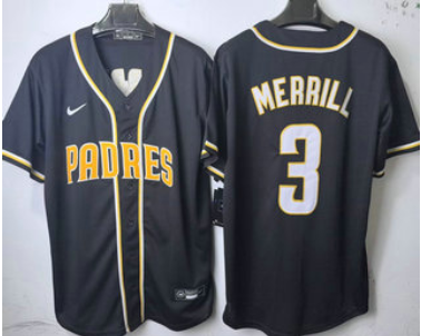 Men's San Diego Padres #3 Jackson Merrill 2026 Black Fashion Cool Base Jersey Men's San Diego Padres #3 Jackson Merrill 2026 Black Fashion Cool Base Jersey