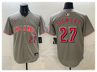 Men's Cincinnati Reds #27 Sal Stewart Grey Road Limited Stitched Baseball Jersey