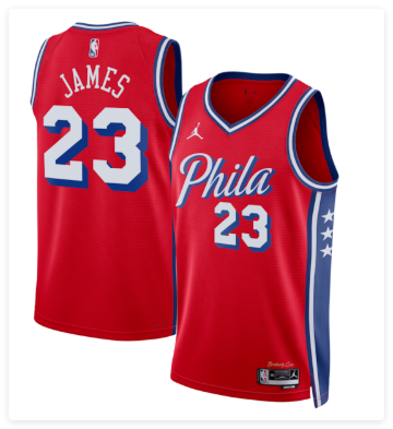 Men's Philadelphia 76ers #23 LeBron James Red 2026 Statement Edition Stitched Jersey