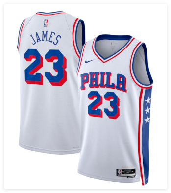 Men's Philadelphia 76ers #23 LeBron James White 2026 Association Edition Stitched Jersey