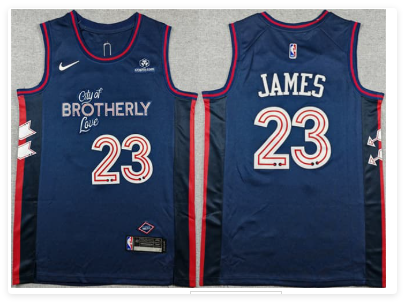 Men's Philadelphia 76ers #23 LeBron James Navy 2023-24 City Edition With Patch Stitched Jersey