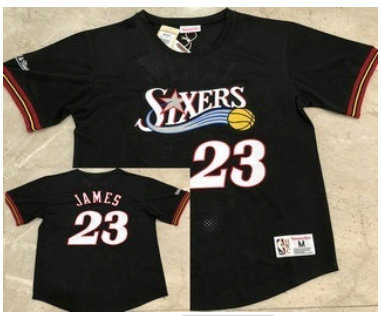 Men's Philadelphia 76ers #23 LeBron James Black Short Sleeved AU Throwback Jersey