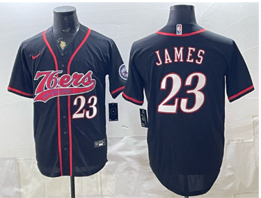 Men's Philadelphia 76ers #23 LeBron James Black Cool Base Stitched Baseball Jersey