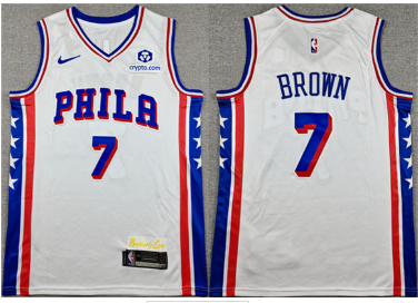 Men's Philadelphia 76ers #7 Jaylen Brown White 2026 Association Edition Stitched Jersey