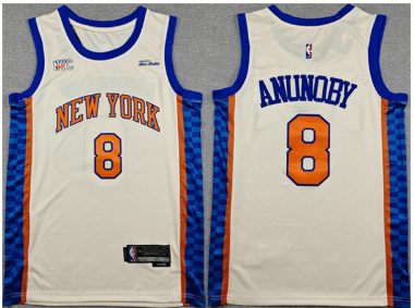 Men's New Yok Knicks #8 OG Anunoby Cream 2024-25 City Edition Stitched Basketball Jersey
