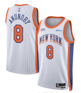 Men's New Yok Knicks #8 OG Anunoby White 2024-25 City Edition Stitched Basketball Jersey