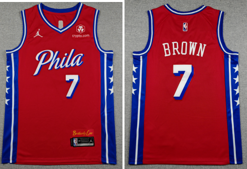 Men's Philadelphia 76ers #7 Jaylen Brown red 2026   Stitched Jersey