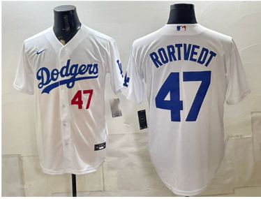 Men's Los Angeles Dodgers #47 Ben Rortvedt White Home Cool Base Stitched Baseball Jersey